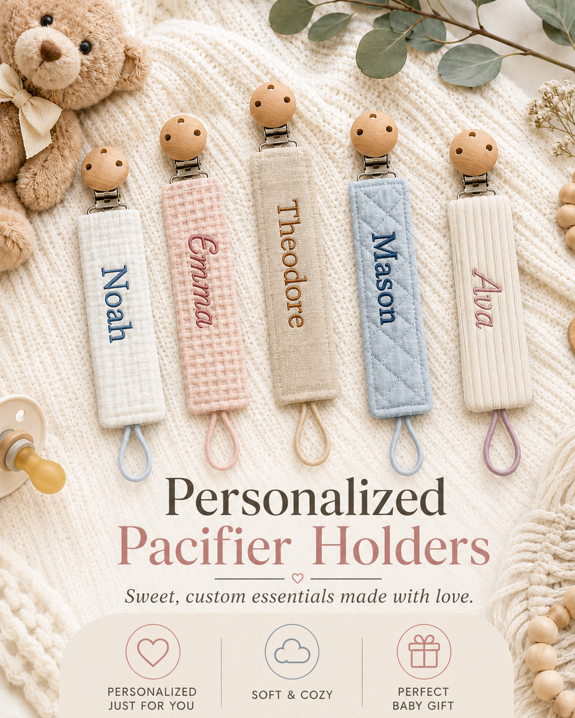 Embroidered Pacifier Holder