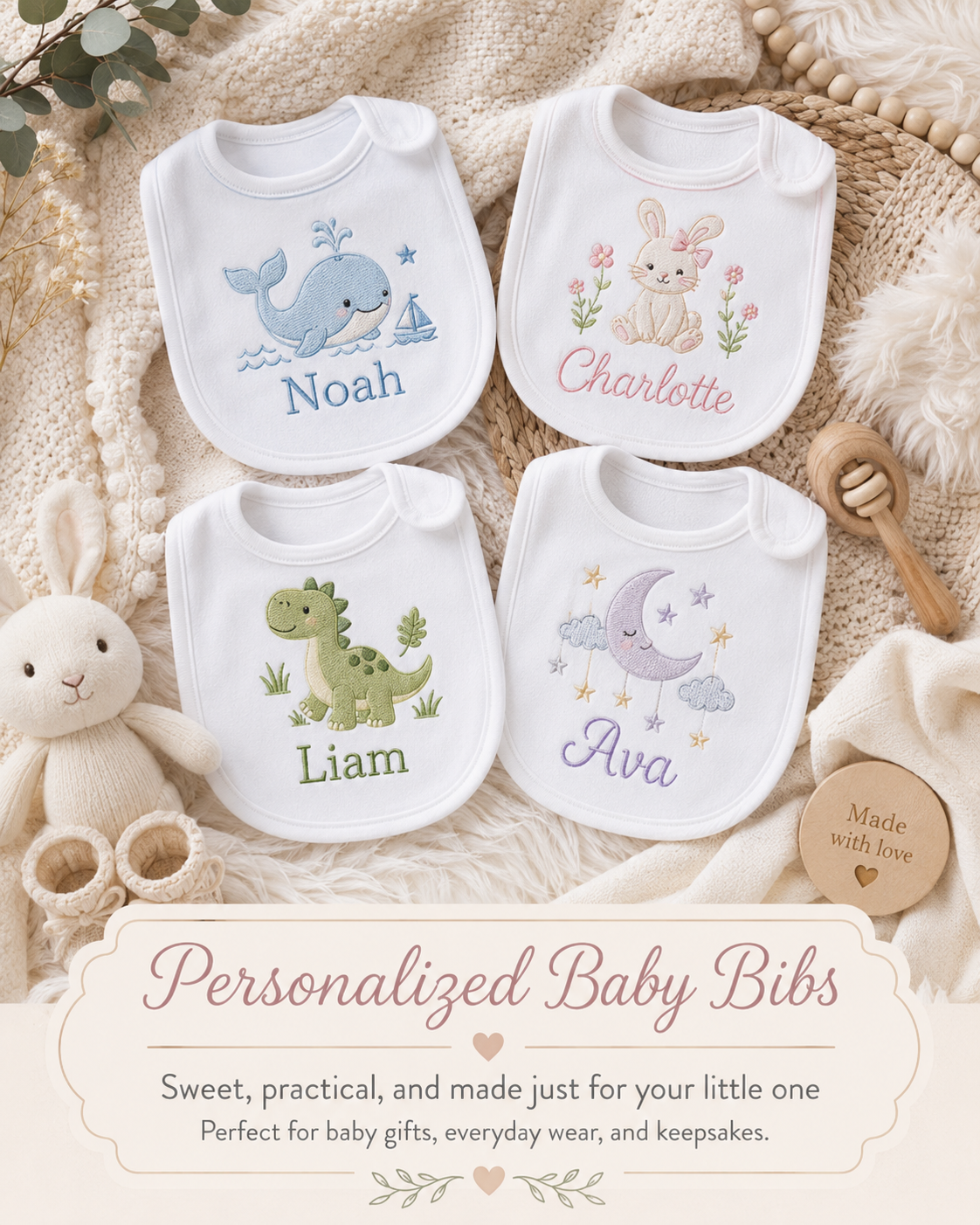 Embroidered Baby Bib & Burp Cloth