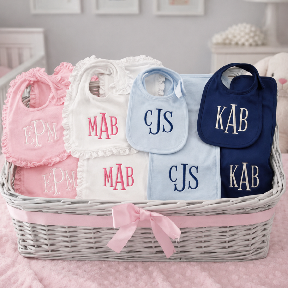 Embroidered Baby Bib & Burp Cloth